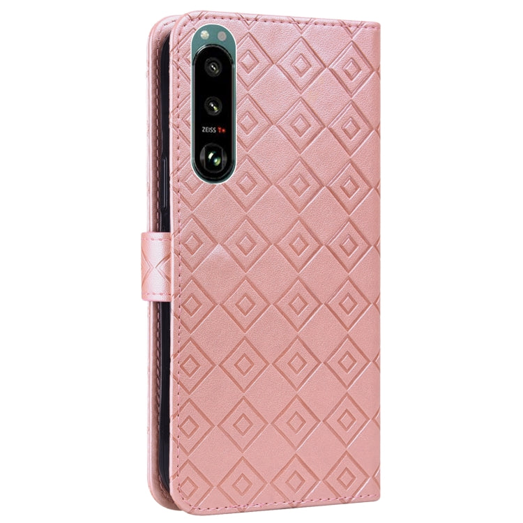 For Sony Xperia 5 III Embossed Big Small Concentric Squares Pattern Horizontal Flip Leather Case with Card Slot & Holder & Wallet