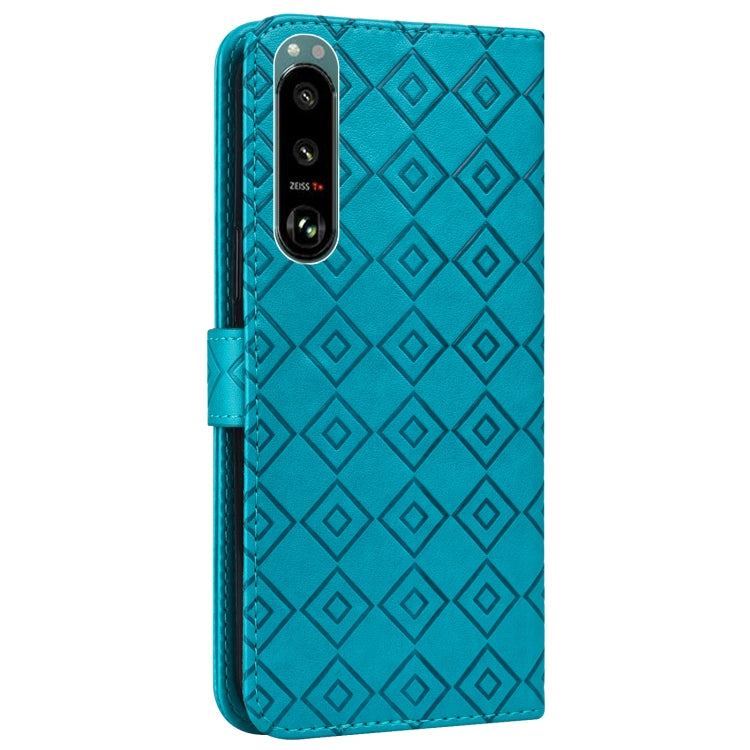 For Sony Xperia 5 III Embossed Big Small Concentric Squares Pattern Horizontal Flip Leather Case with Card Slot & Holder & Wallet