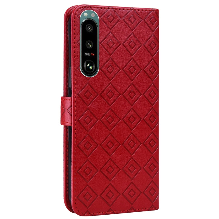 For Sony Xperia 5 III Embossed Big Small Concentric Squares Pattern Horizontal Flip Leather Case with Card Slot & Holder & Wallet