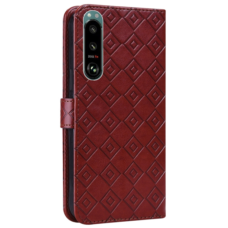 For Sony Xperia 5 III Embossed Big Small Concentric Squares Pattern Horizontal Flip Leather Case with Card Slot & Holder & Wallet