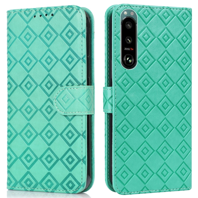For Sony Xperia 5 III Embossed Big Small Concentric Squares Pattern Horizontal Flip Leather Case with Card Slot & Holder & Wallet
