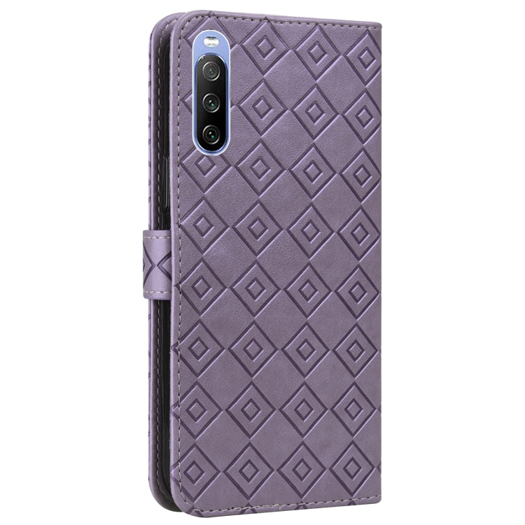 For Sony Xperia 10 III Embossed Big Small Concentric Squares Pattern Horizontal Flip Leather Case with Card Slot & Holder & Wallet