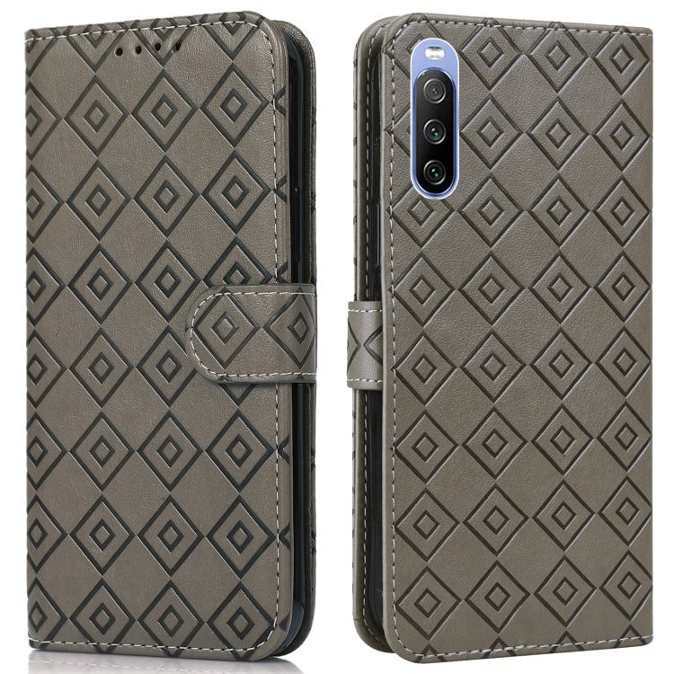 For Sony Xperia 10 III Embossed Big Small Concentric Squares Pattern Horizontal Flip Leather Case with Card Slot & Holder & Wallet