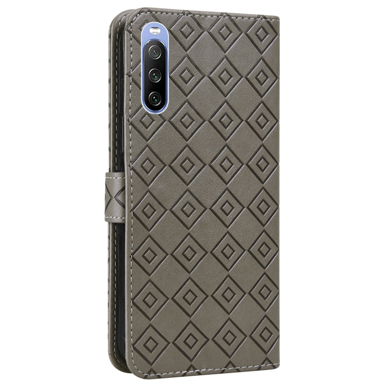 For Sony Xperia 10 III Embossed Big Small Concentric Squares Pattern Horizontal Flip Leather Case with Card Slot & Holder & Wallet