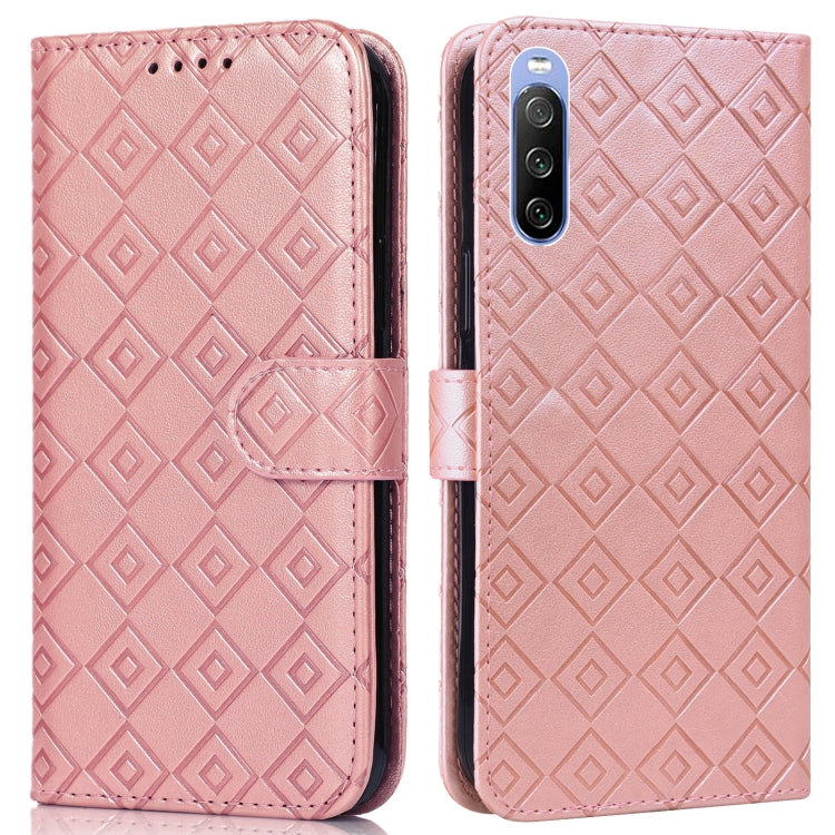 For Sony Xperia 10 III Embossed Big Small Concentric Squares Pattern Horizontal Flip Leather Case with Card Slot & Holder & Wallet
