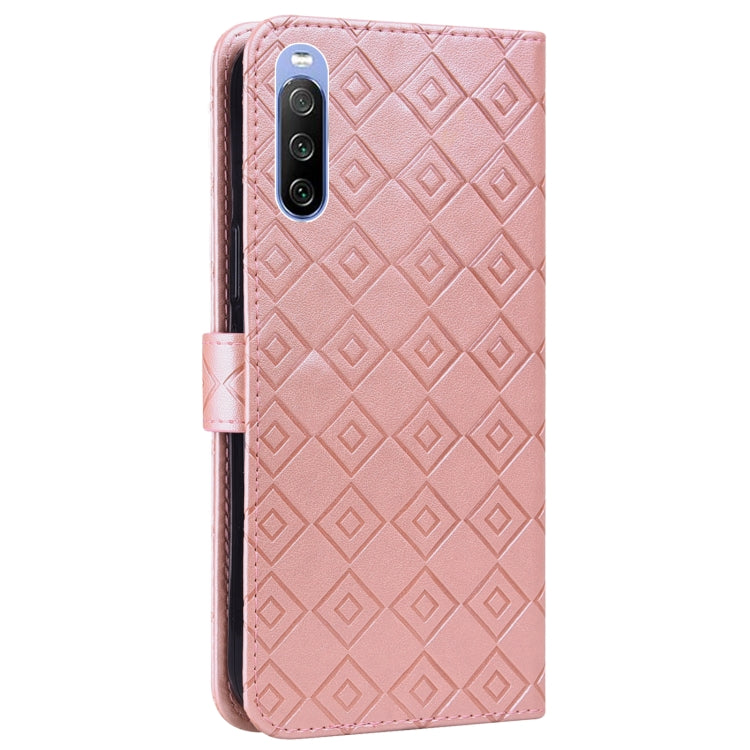For Sony Xperia 10 III Embossed Big Small Concentric Squares Pattern Horizontal Flip Leather Case with Card Slot & Holder & Wallet