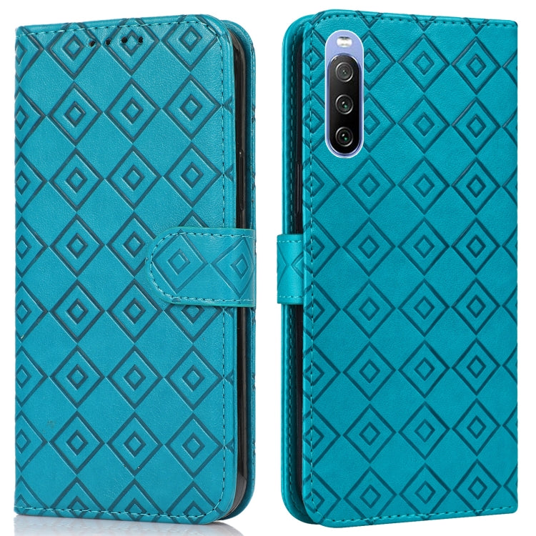 For Sony Xperia 10 III Embossed Big Small Concentric Squares Pattern Horizontal Flip Leather Case with Card Slot & Holder & Wallet