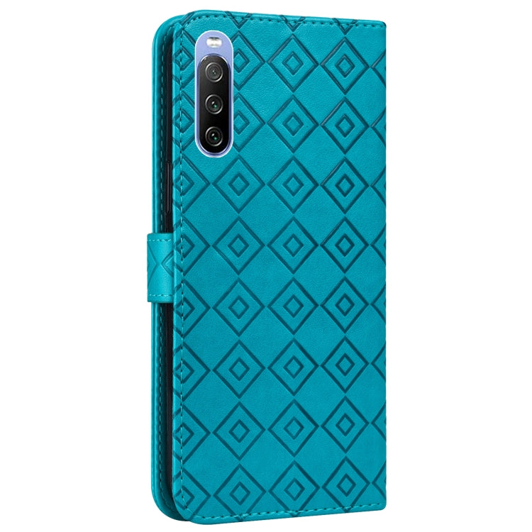 For Sony Xperia 10 III Embossed Big Small Concentric Squares Pattern Horizontal Flip Leather Case with Card Slot & Holder & Wallet