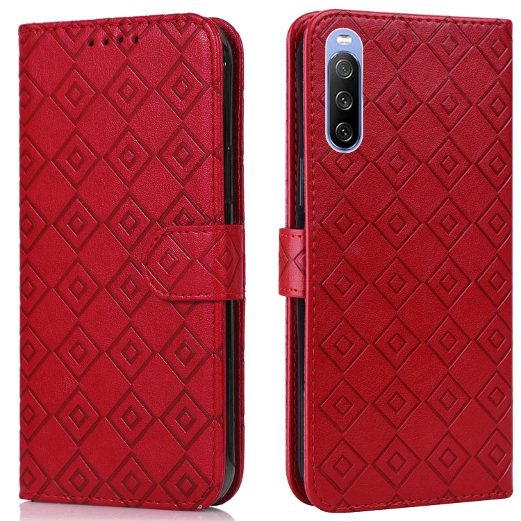 For Sony Xperia 10 III Embossed Big Small Concentric Squares Pattern Horizontal Flip Leather Case with Card Slot & Holder & Wallet