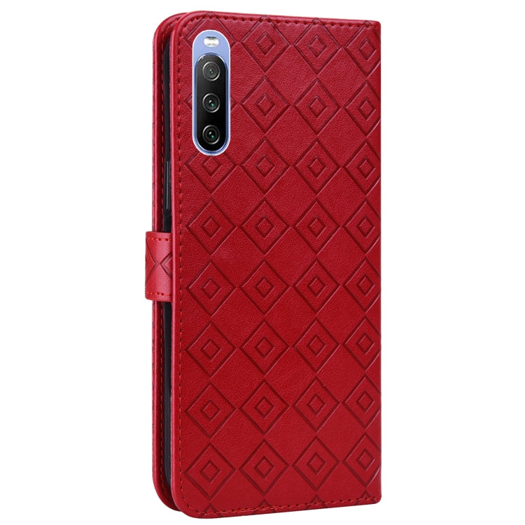 For Sony Xperia 10 III Embossed Big Small Concentric Squares Pattern Horizontal Flip Leather Case with Card Slot & Holder & Wallet