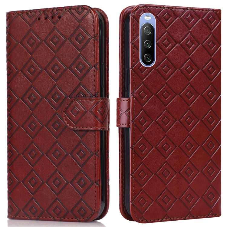 For Sony Xperia 10 III Embossed Big Small Concentric Squares Pattern Horizontal Flip Leather Case with Card Slot & Holder & Wallet
