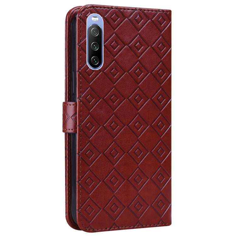 For Sony Xperia 10 III Embossed Big Small Concentric Squares Pattern Horizontal Flip Leather Case with Card Slot & Holder & Wallet