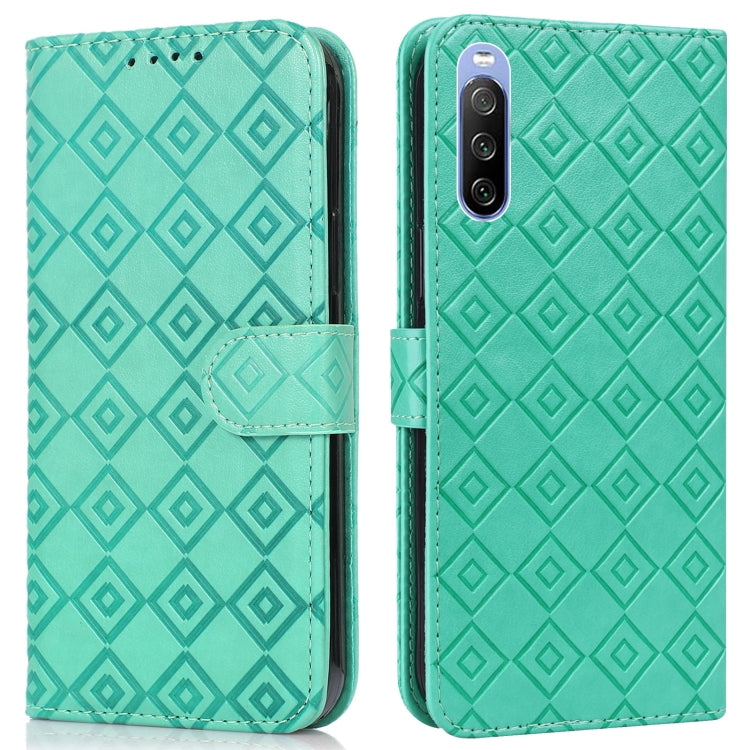 For Sony Xperia 10 III Embossed Big Small Concentric Squares Pattern Horizontal Flip Leather Case with Card Slot & Holder & Wallet