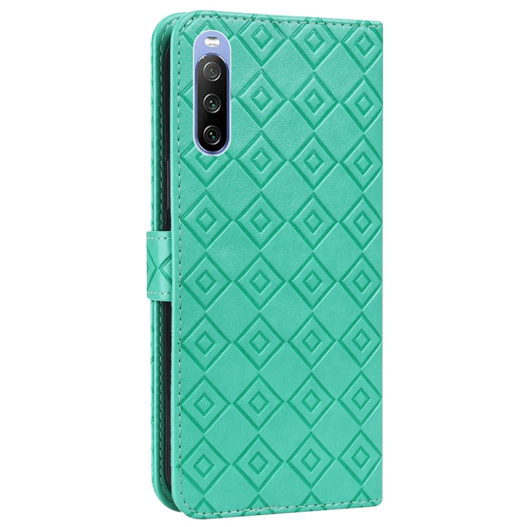 For Sony Xperia 10 III Embossed Big Small Concentric Squares Pattern Horizontal Flip Leather Case with Card Slot & Holder & Wallet