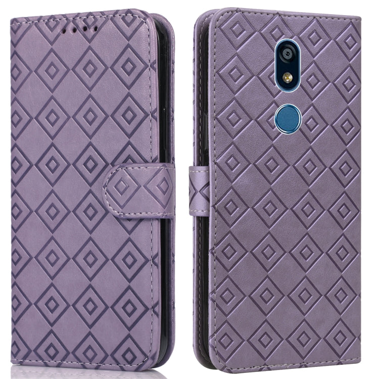 For LG K40 Embossed Big Small Concentric Squares Pattern Horizontal Flip Leather Case with Card Slot & Holder & Wallet