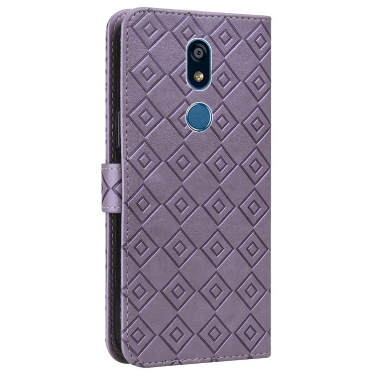 For LG K40 Embossed Big Small Concentric Squares Pattern Horizontal Flip Leather Case with Card Slot & Holder & Wallet