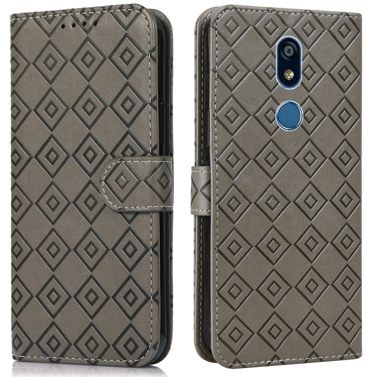 For LG K40 Embossed Big Small Concentric Squares Pattern Horizontal Flip Leather Case with Card Slot & Holder & Wallet