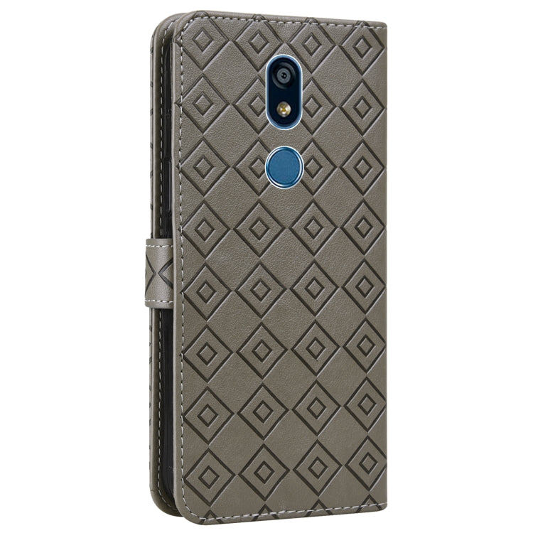 For LG K40 Embossed Big Small Concentric Squares Pattern Horizontal Flip Leather Case with Card Slot & Holder & Wallet