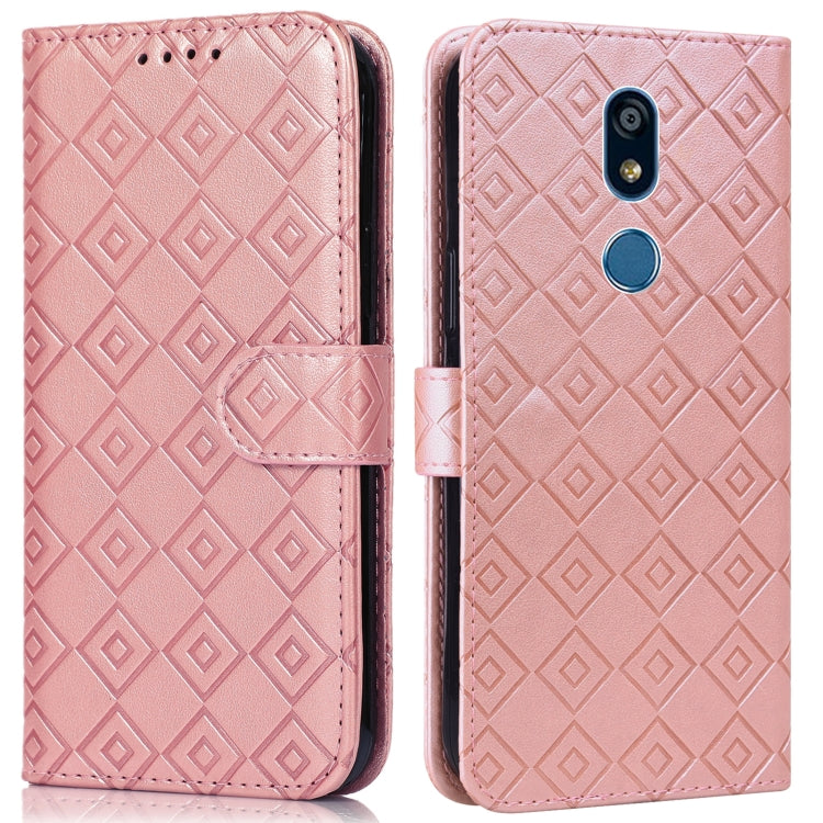 For LG K40 Embossed Big Small Concentric Squares Pattern Horizontal Flip Leather Case with Card Slot & Holder & Wallet