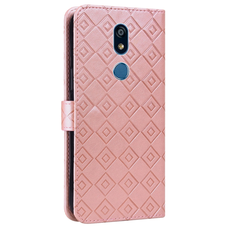 For LG K40 Embossed Big Small Concentric Squares Pattern Horizontal Flip Leather Case with Card Slot & Holder & Wallet