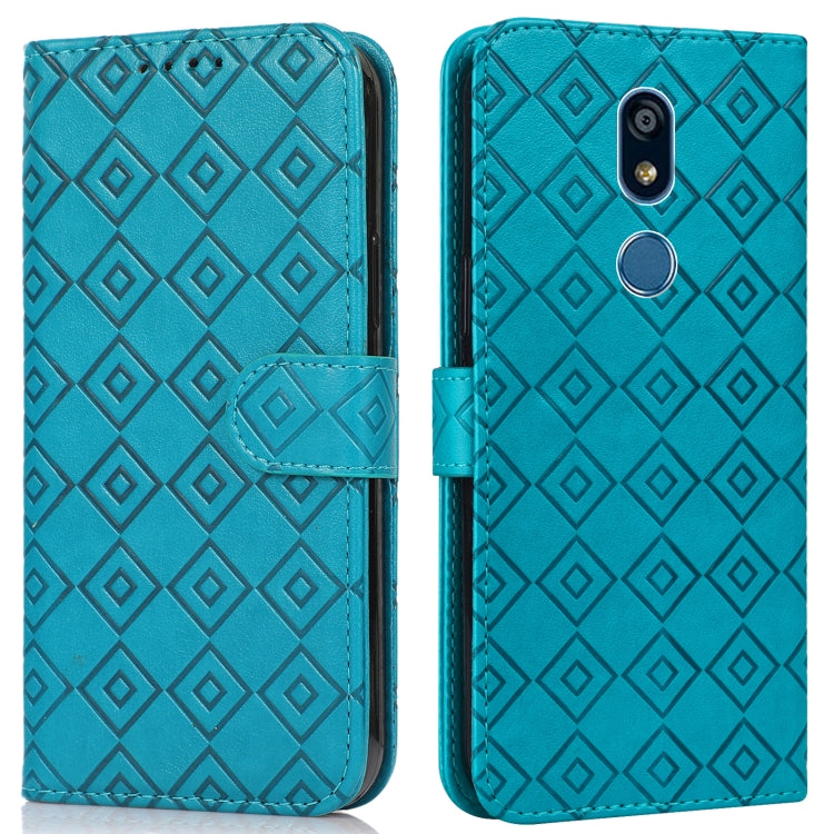 For LG K40 Embossed Big Small Concentric Squares Pattern Horizontal Flip Leather Case with Card Slot & Holder & Wallet