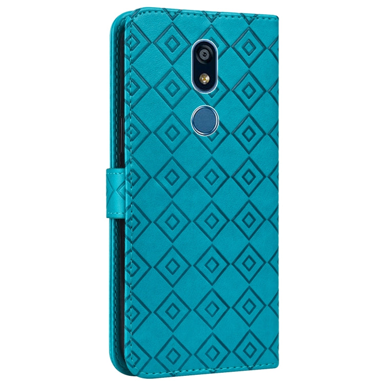 For LG K40 Embossed Big Small Concentric Squares Pattern Horizontal Flip Leather Case with Card Slot & Holder & Wallet
