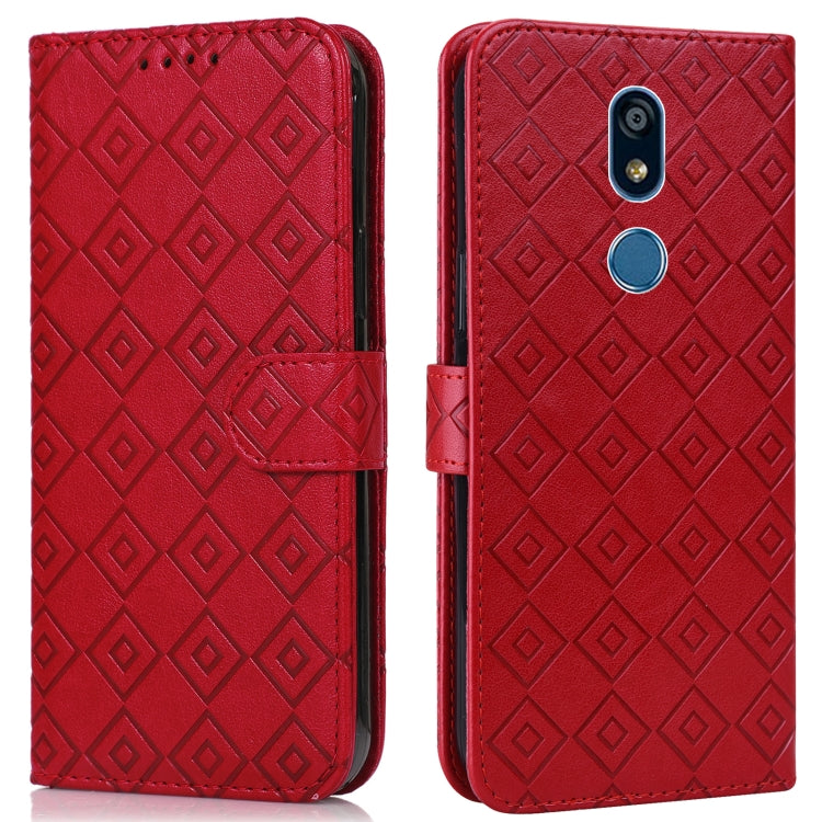 For LG K40 Embossed Big Small Concentric Squares Pattern Horizontal Flip Leather Case with Card Slot & Holder & Wallet