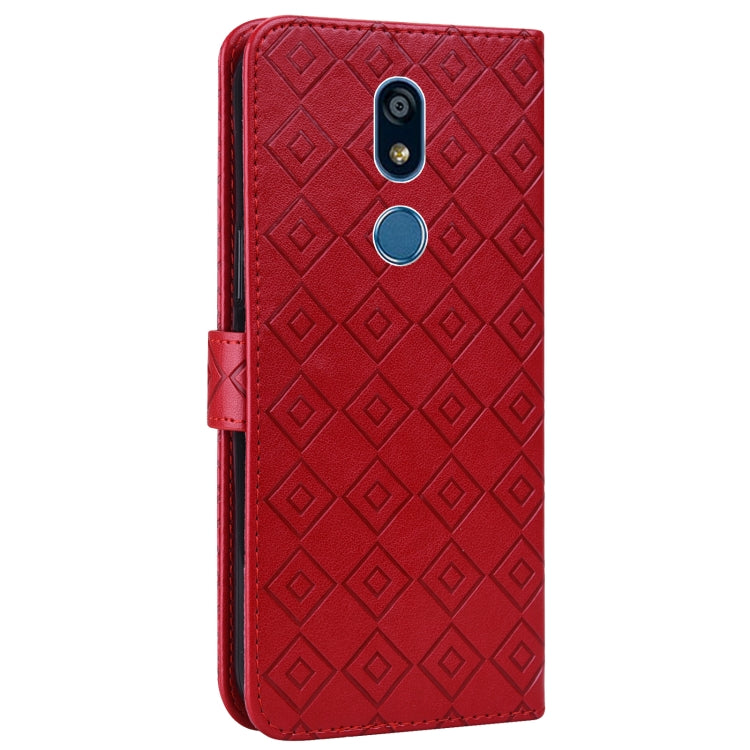For LG K40 Embossed Big Small Concentric Squares Pattern Horizontal Flip Leather Case with Card Slot & Holder & Wallet