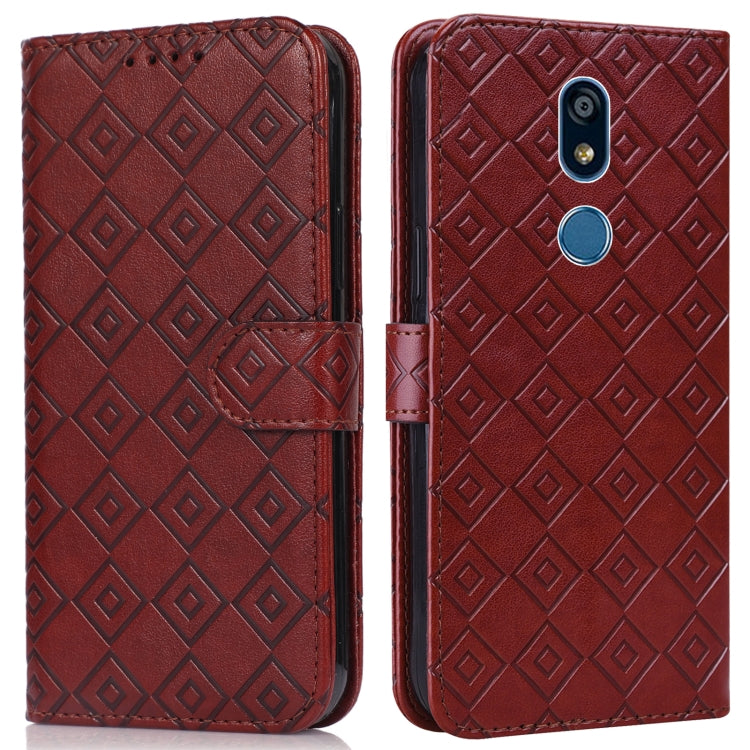 For LG K40 Embossed Big Small Concentric Squares Pattern Horizontal Flip Leather Case with Card Slot & Holder & Wallet