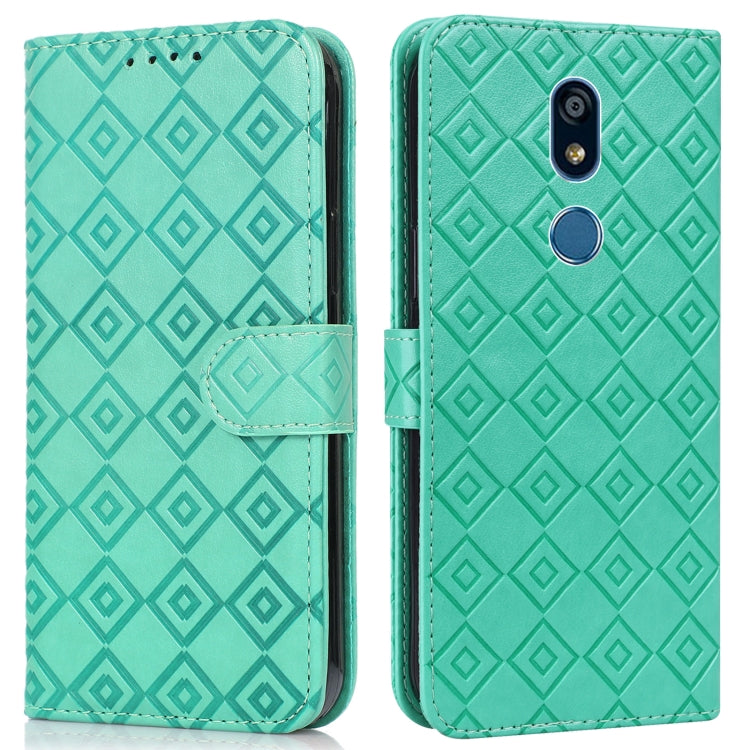 For LG K40 Embossed Big Small Concentric Squares Pattern Horizontal Flip Leather Case with Card Slot & Holder & Wallet