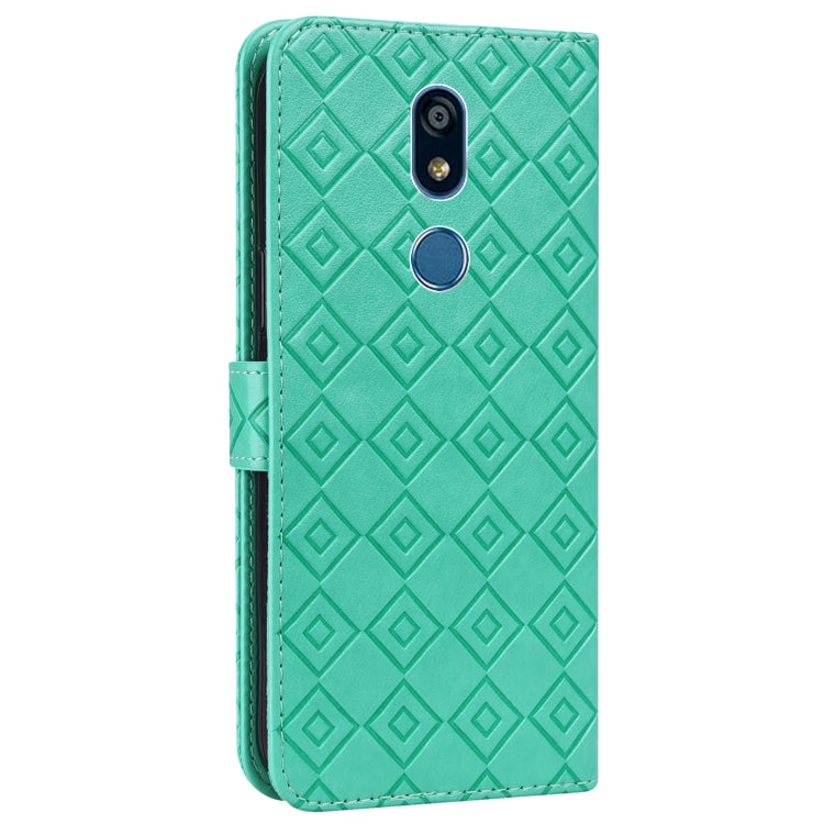 For LG K40 Embossed Big Small Concentric Squares Pattern Horizontal Flip Leather Case with Card Slot & Holder & Wallet