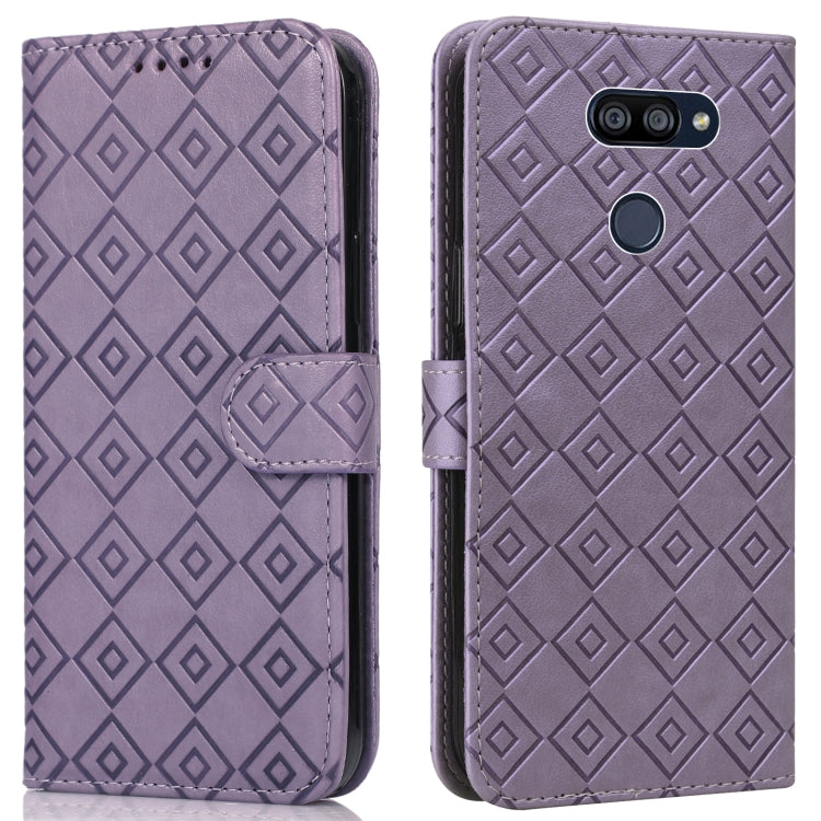 For LG K40S Embossed Big Small Concentric Squares Pattern Horizontal Flip Leather Case with Card Slot & Holder & Wallet