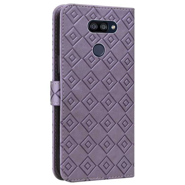 For LG K40S Embossed Big Small Concentric Squares Pattern Horizontal Flip Leather Case with Card Slot & Holder & Wallet