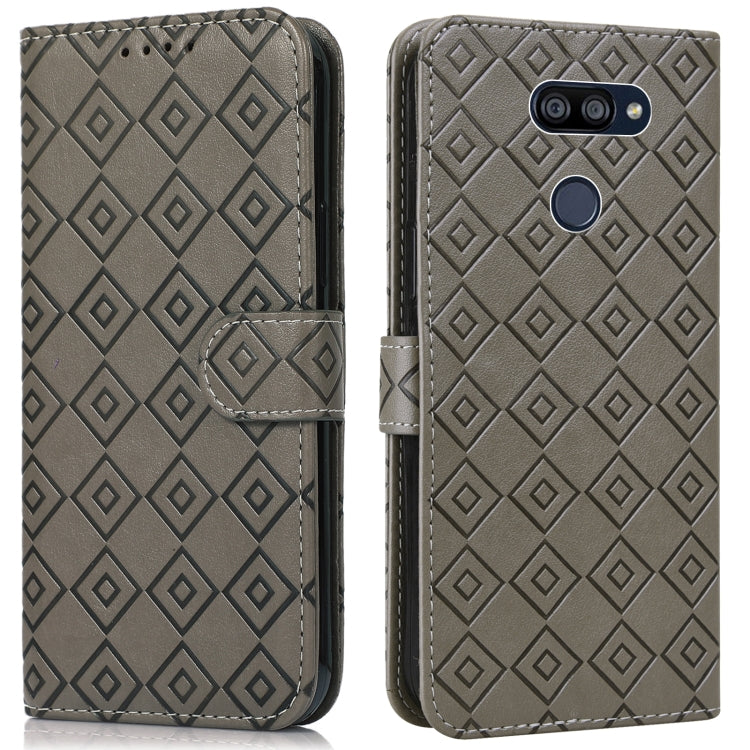 For LG K40S Embossed Big Small Concentric Squares Pattern Horizontal Flip Leather Case with Card Slot & Holder & Wallet