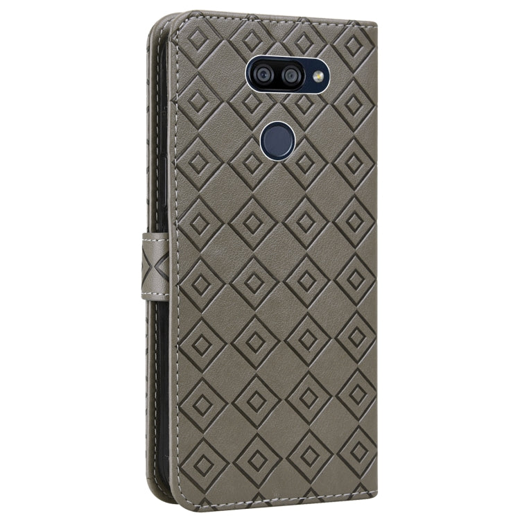 For LG K40S Embossed Big Small Concentric Squares Pattern Horizontal Flip Leather Case with Card Slot & Holder & Wallet