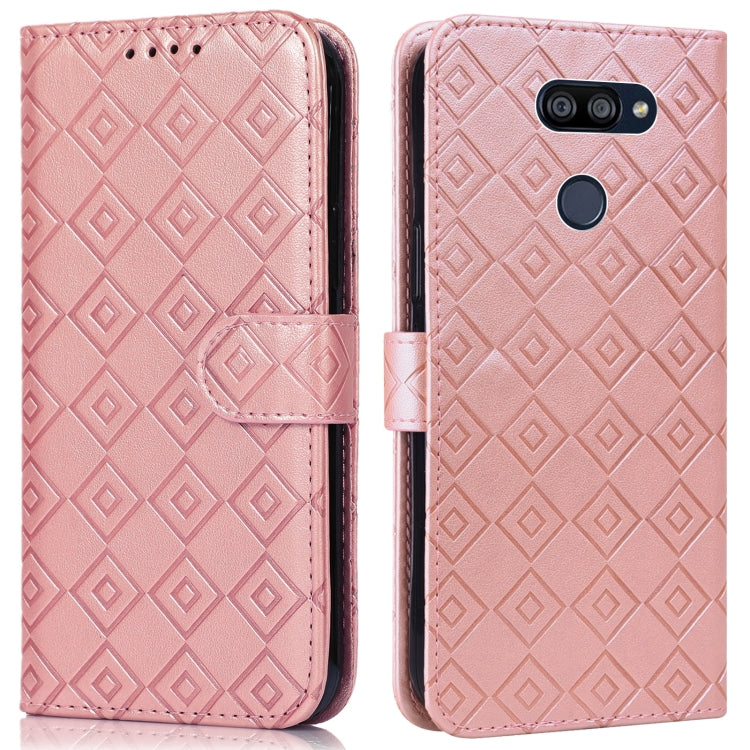 For LG K40S Embossed Big Small Concentric Squares Pattern Horizontal Flip Leather Case with Card Slot & Holder & Wallet