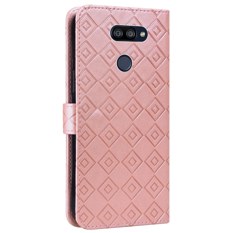 For LG K40S Embossed Big Small Concentric Squares Pattern Horizontal Flip Leather Case with Card Slot & Holder & Wallet