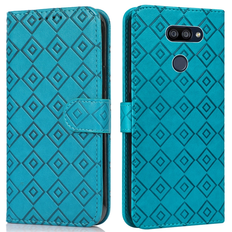 For LG K40S Embossed Big Small Concentric Squares Pattern Horizontal Flip Leather Case with Card Slot & Holder & Wallet