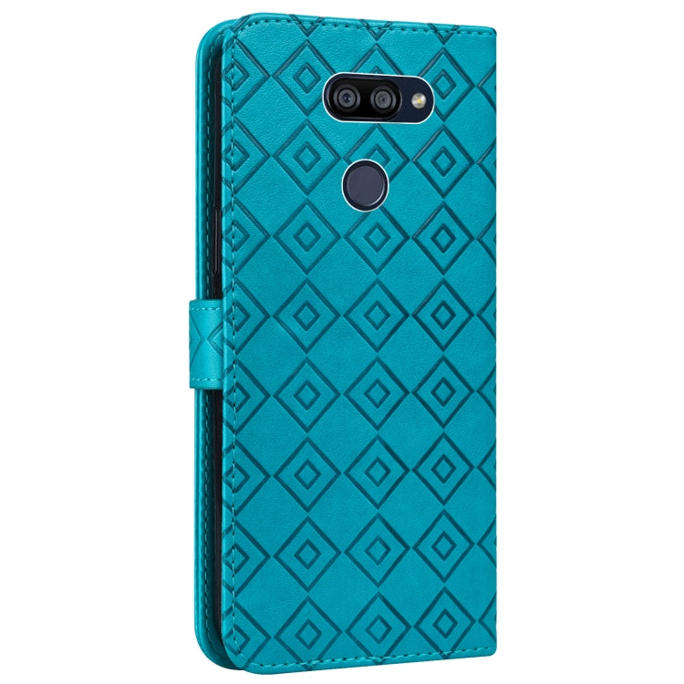 For LG K40S Embossed Big Small Concentric Squares Pattern Horizontal Flip Leather Case with Card Slot & Holder & Wallet