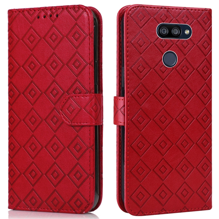 For LG K40S Embossed Big Small Concentric Squares Pattern Horizontal Flip Leather Case with Card Slot & Holder & Wallet