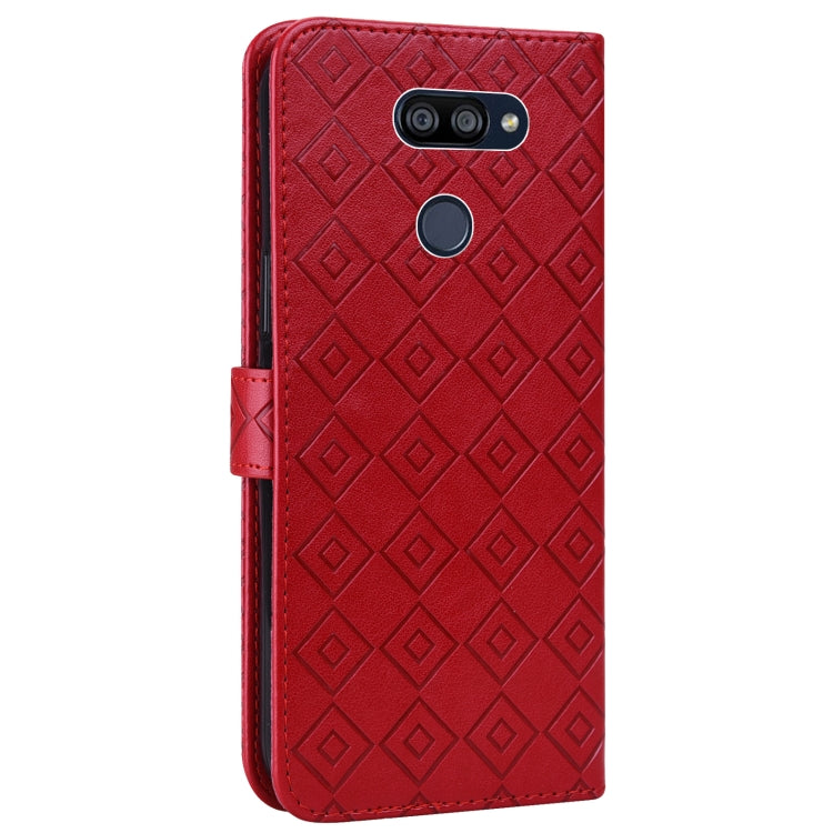 For LG K40S Embossed Big Small Concentric Squares Pattern Horizontal Flip Leather Case with Card Slot & Holder & Wallet