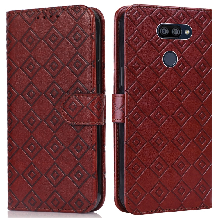 For LG K40S Embossed Big Small Concentric Squares Pattern Horizontal Flip Leather Case with Card Slot & Holder & Wallet