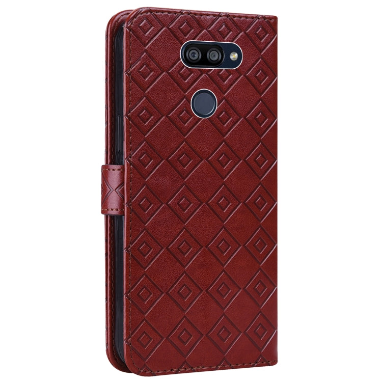 For LG K40S Embossed Big Small Concentric Squares Pattern Horizontal Flip Leather Case with Card Slot & Holder & Wallet