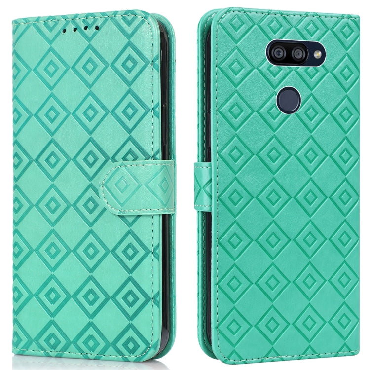 For LG K40S Embossed Big Small Concentric Squares Pattern Horizontal Flip Leather Case with Card Slot & Holder & Wallet