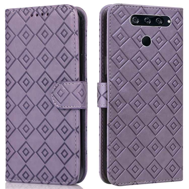 For LG K50 / Q60 Embossed Big Small Concentric Squares Pattern Horizontal Flip Leather Case with Card Slot & Holder & Wallet