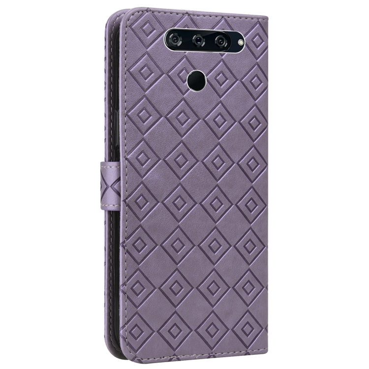 For LG K50 / Q60 Embossed Big Small Concentric Squares Pattern Horizontal Flip Leather Case with Card Slot & Holder & Wallet