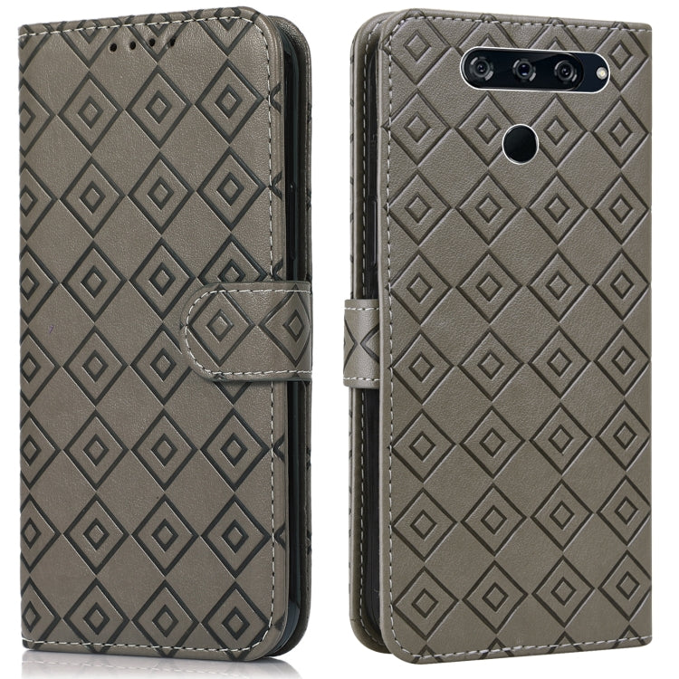 For LG K50 / Q60 Embossed Big Small Concentric Squares Pattern Horizontal Flip Leather Case with Card Slot & Holder & Wallet