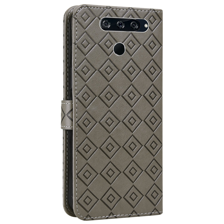 For LG K50 / Q60 Embossed Big Small Concentric Squares Pattern Horizontal Flip Leather Case with Card Slot & Holder & Wallet