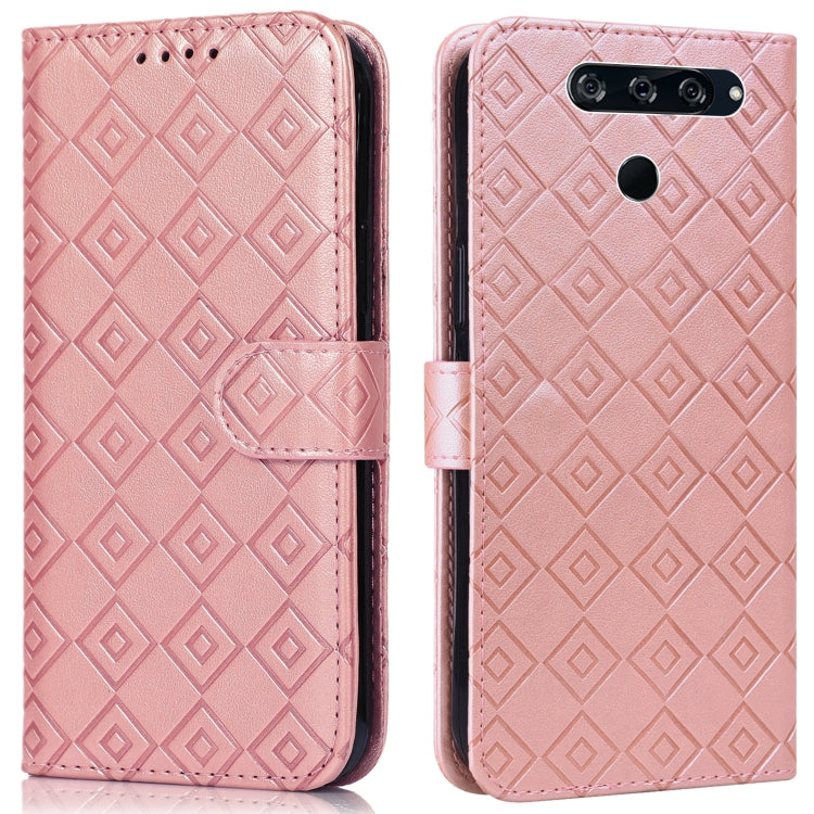 For LG K50 / Q60 Embossed Big Small Concentric Squares Pattern Horizontal Flip Leather Case with Card Slot & Holder & Wallet