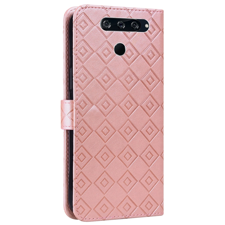 For LG K50 / Q60 Embossed Big Small Concentric Squares Pattern Horizontal Flip Leather Case with Card Slot & Holder & Wallet